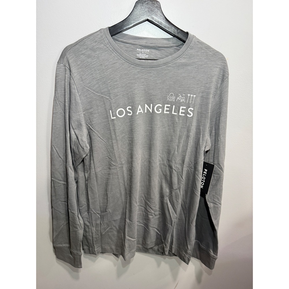 Peloton Los Angeles Graphic Long Sleeve Tee Mens Medium Grey Cotton‎ Slub NWT